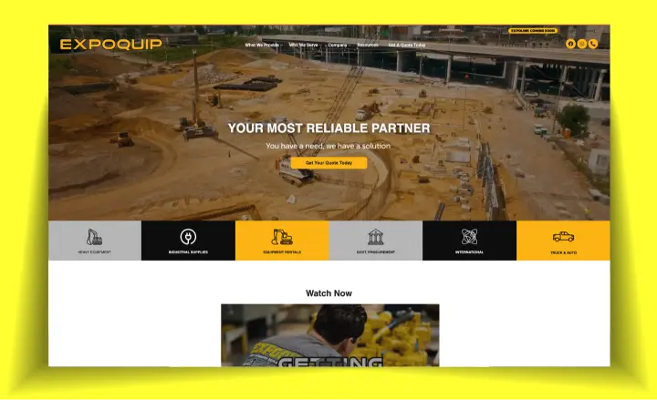 Expoquip website design for construction equipment and industrial services.