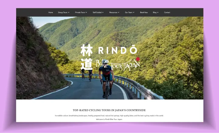 Bike Tour Japan website design featuring scenic cycling tours in Japan.