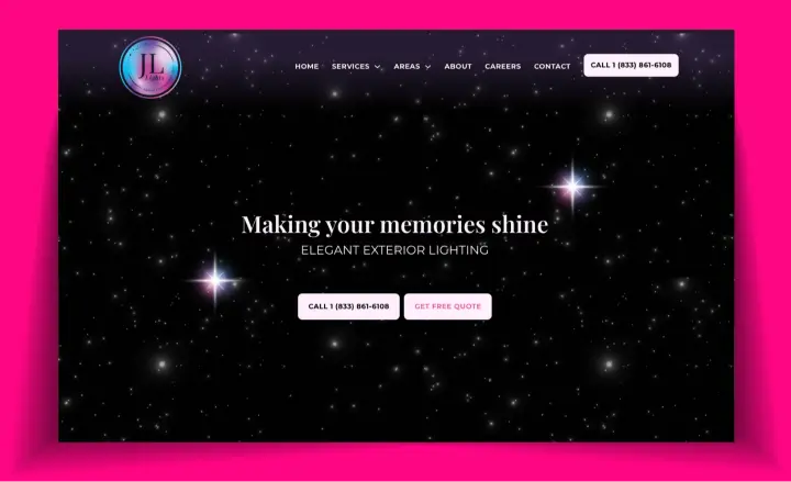 JL Lights website design featuring an elegant exterior lighting hero section.