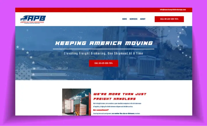American Pride Brokerage website design for freight brokerage services.